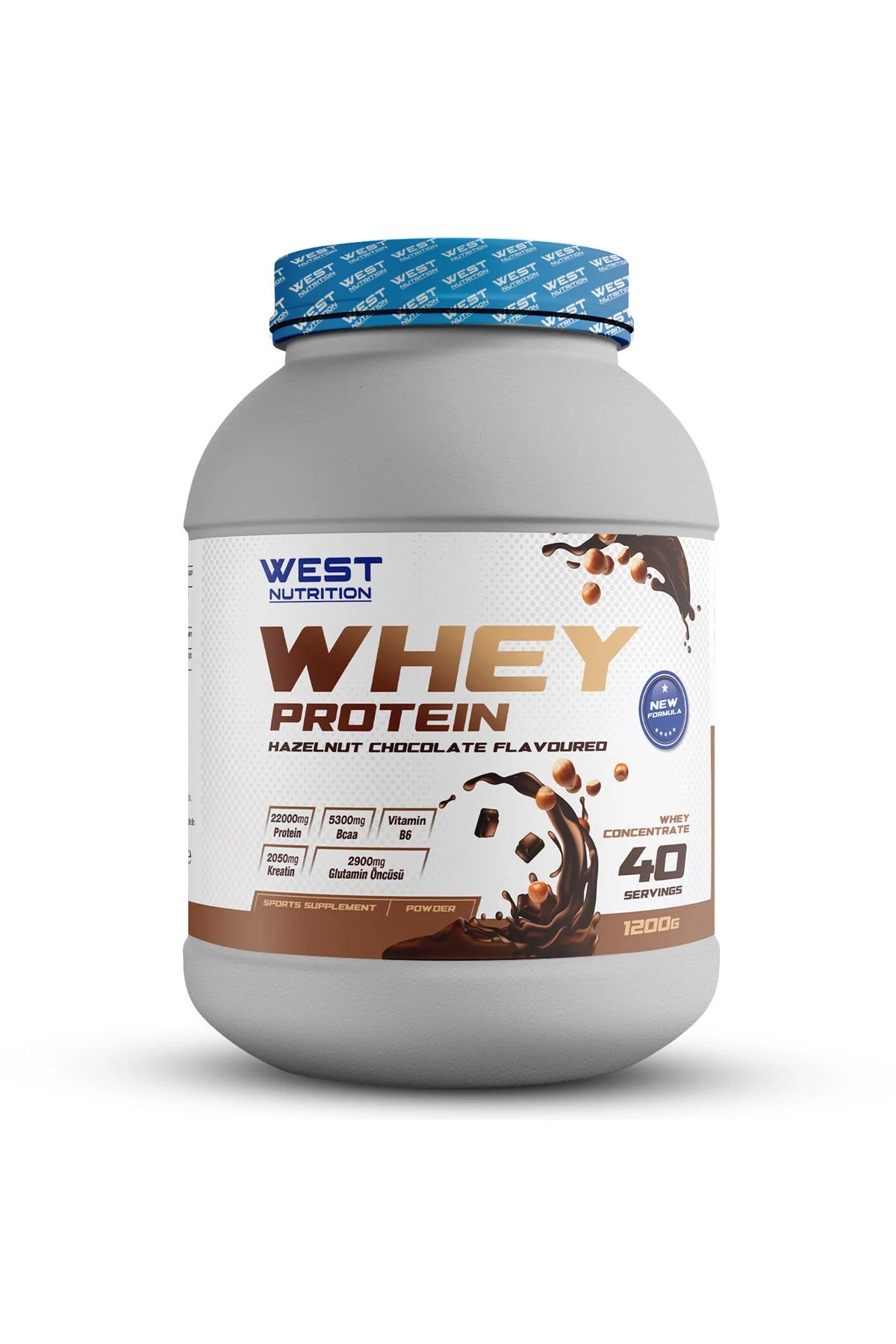 West Whey Protein Tozu 1200g - Çikolata ve Fındık Aromalı