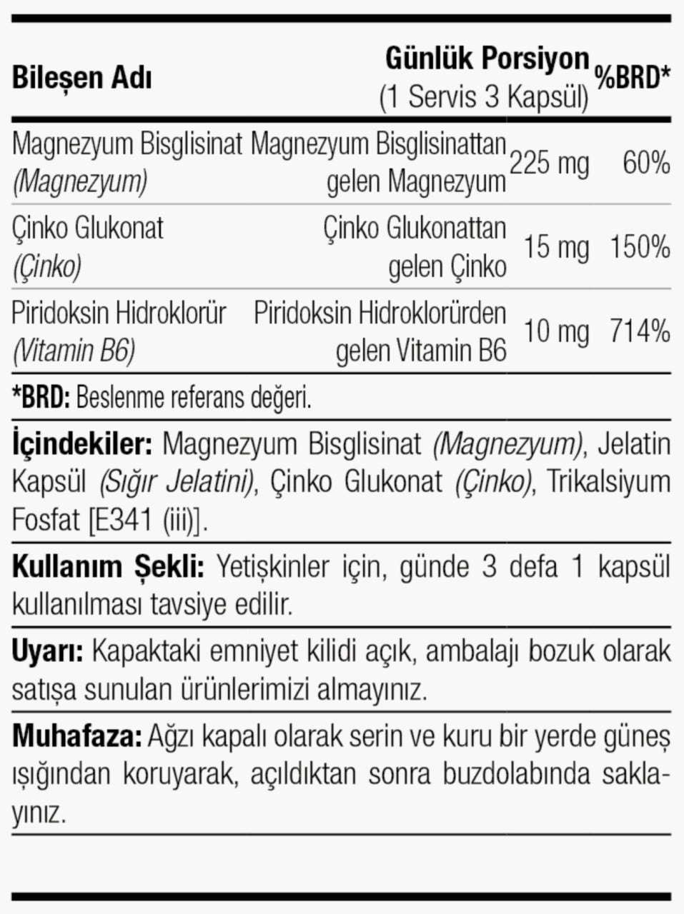 Herbina ZMA 180 Kapsül Magnezyum - Çinko - Vitamin B6