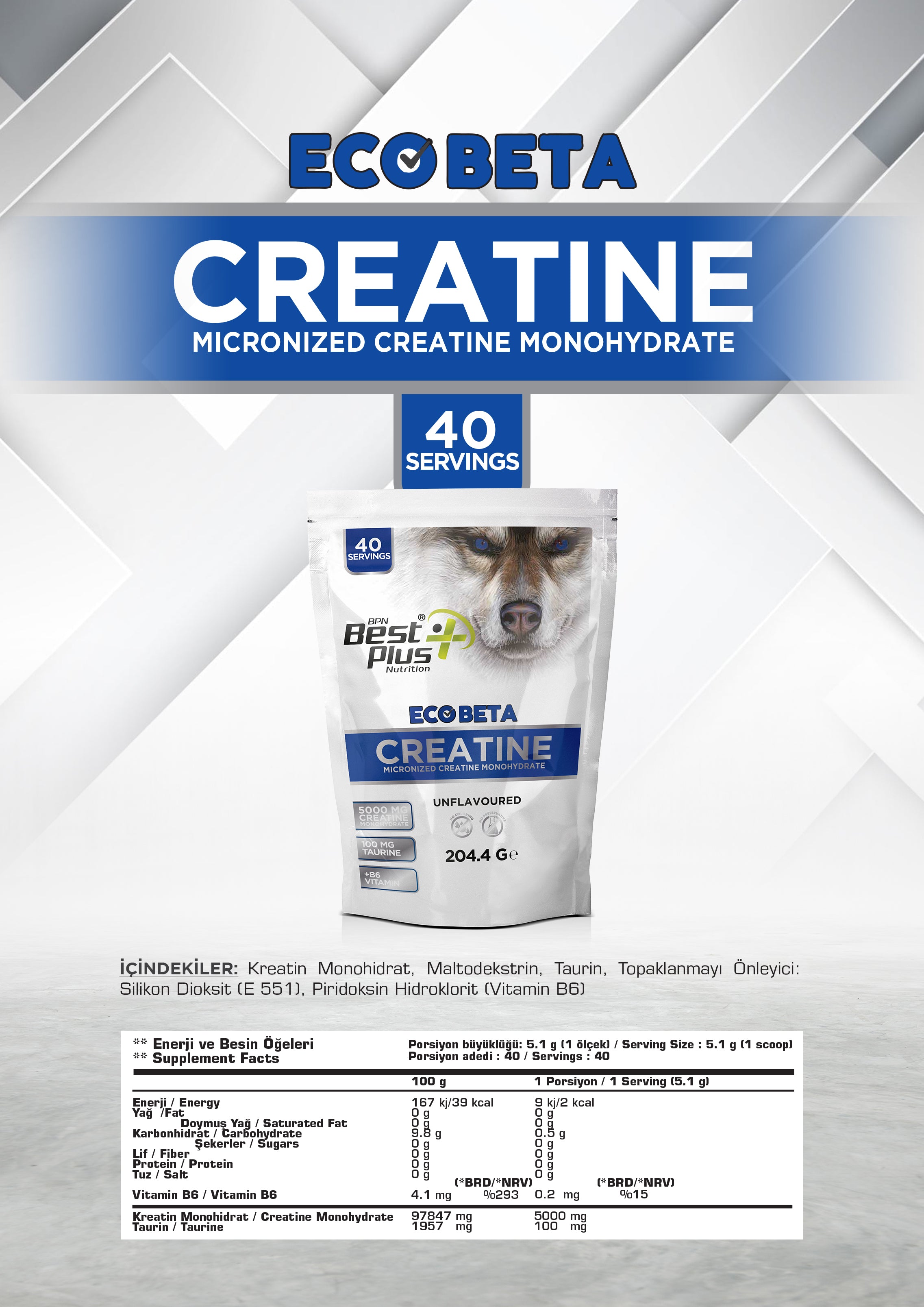 BPN Mikronize Kreatin Monohidrat 204g Aromasız