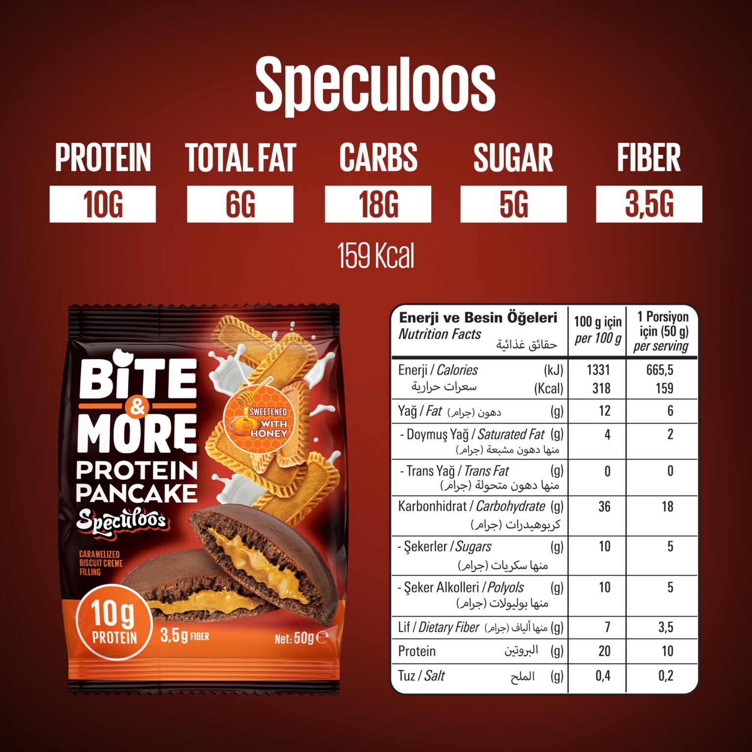 Bite & More Proteinli Pancake 50g Speculoos Kurabiyeli Pankek(Tekli)
