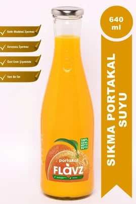 Flavz %100 Doğal Portakal Sıkma Meyve Suyu - 640ml Cam Şişe