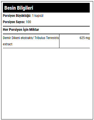 Hardline Tribulus Terrestris 1250mg - 100 Kapsül (Terrestris)