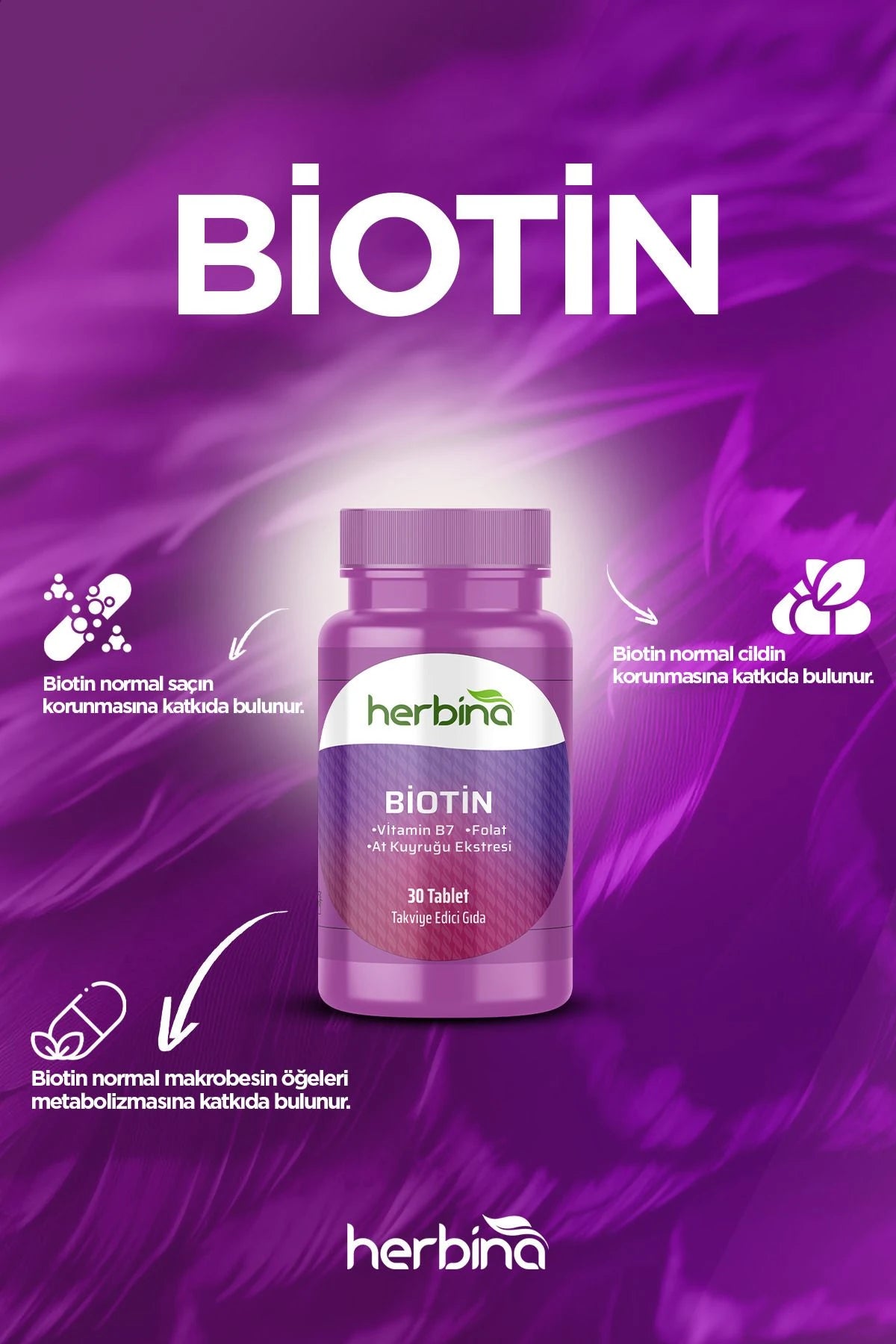 Herbina Biotin 5000mcg At Kuyruğu Ekstresi 30 Tablet
