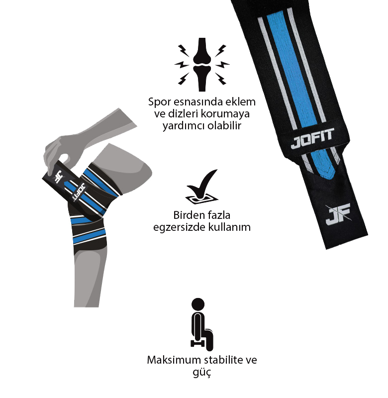 Jofit Knee Wraps Diz Bandajı Siyah Mavi