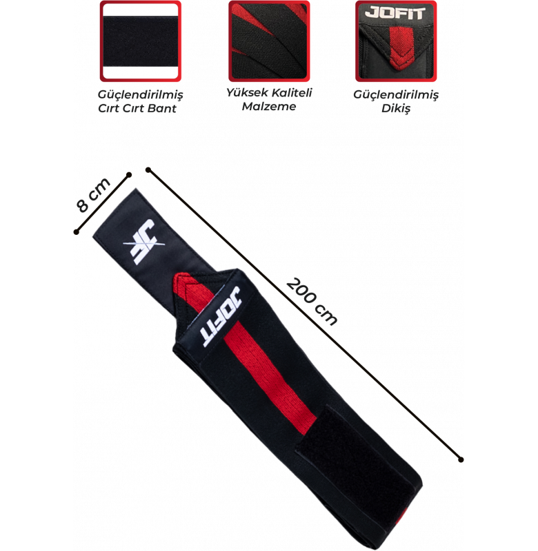 Jofit Knee Wraps Diz Bandajı Siyah Kırmızı