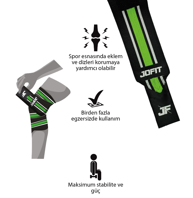 Jofit Knee Wraps Diz Bandajı Siyah Yeşil