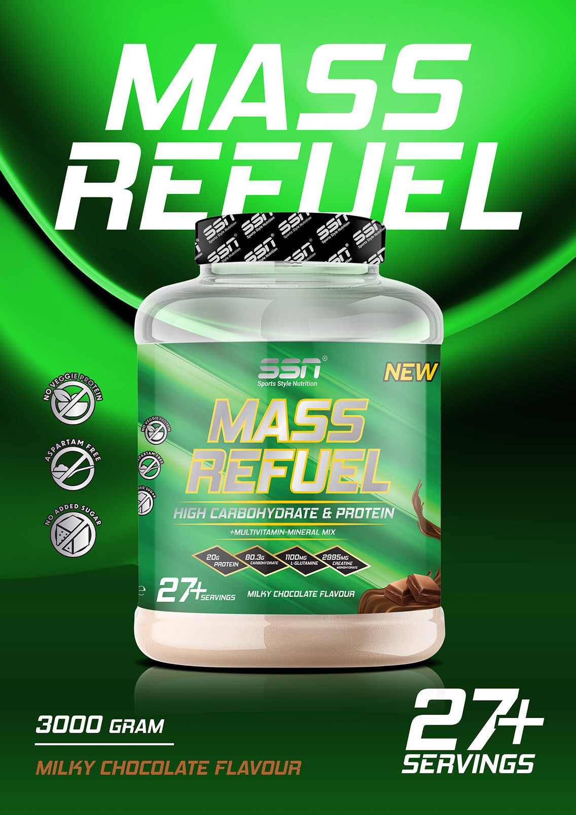 SSN Mass Refuel 3000g - Çikolatalı Karbonhidrat (Kilo Aldırıcı) Ürün ikincil görseli