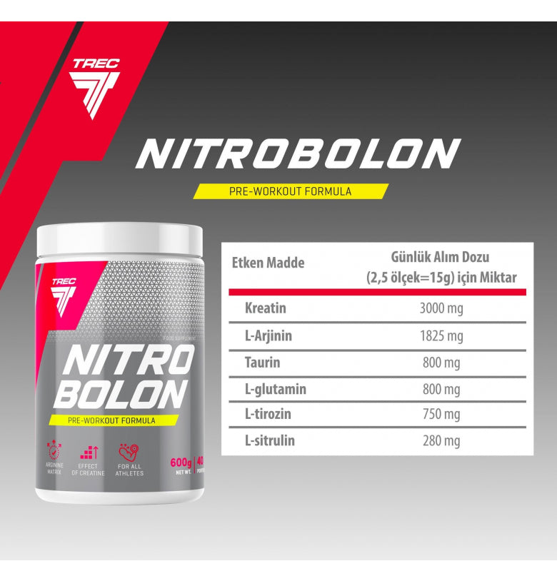 Trec Nutrition Nitrobolon Pre-Workout 600g Tropikal Meyve Aromalı Ürün ikincil görseli