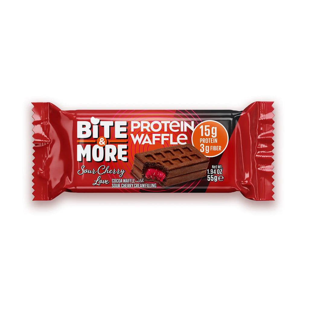 Bite & More Sour Cherry Love Protein Waffle 55g - Vişne Dolgulu (Tekli)