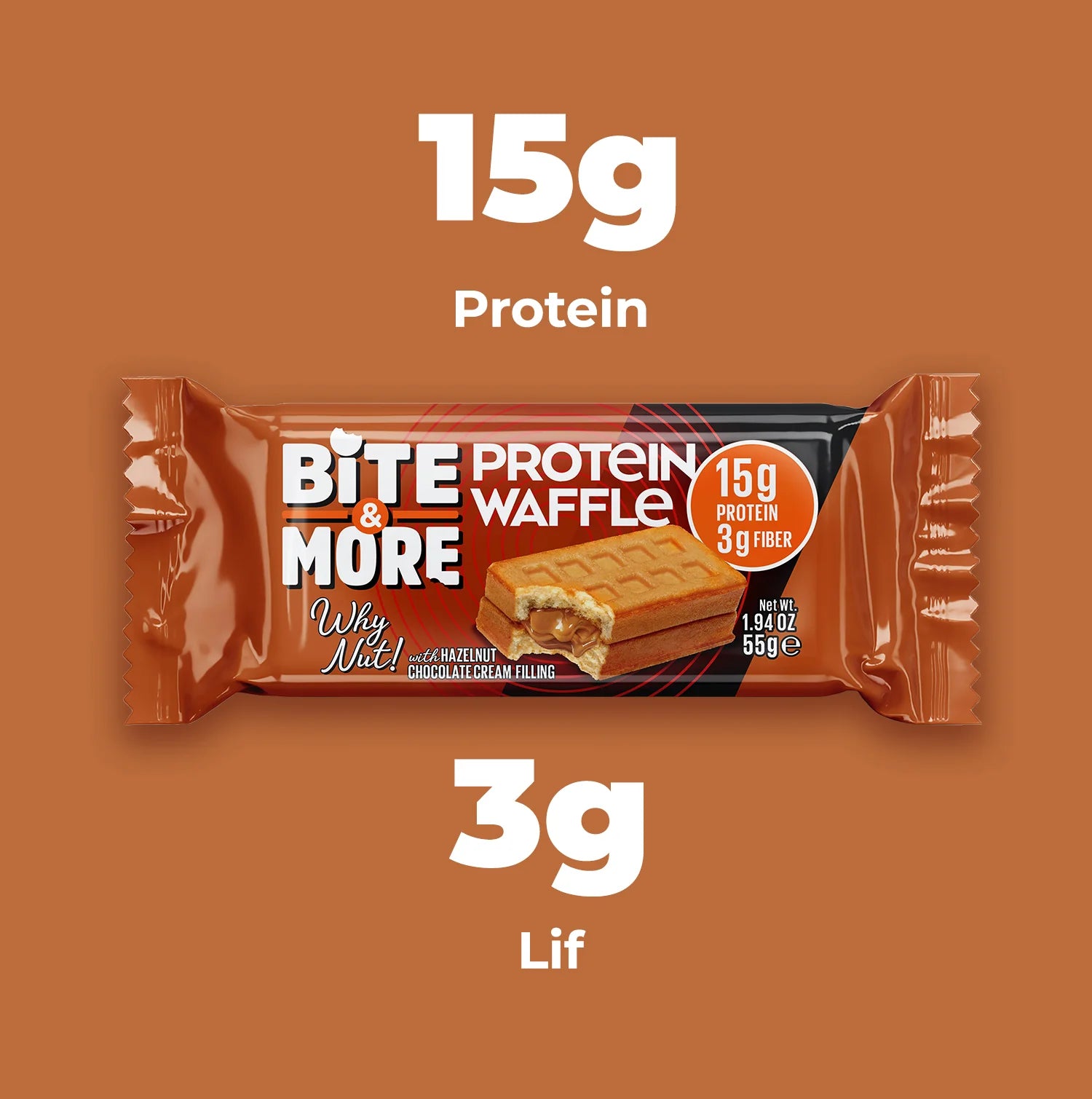 Bite & More Why Nut? Protein Waffle 12'li Kutu 55g - Fındıklı Ürün ikincil görseli