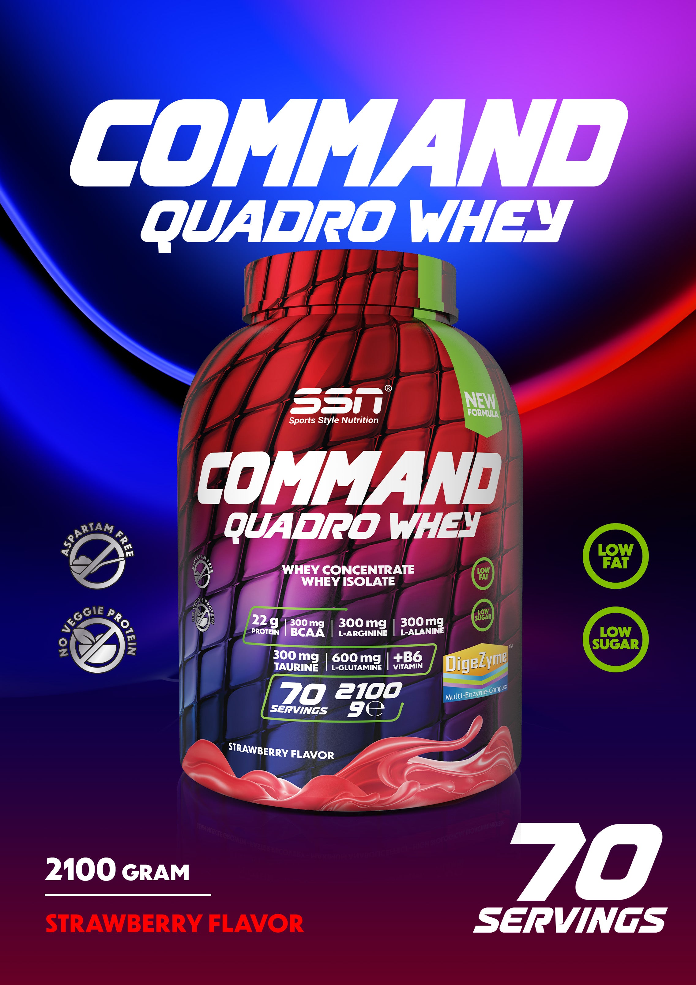 SSN Command Quadro Whey 2100g - Çilek Aromalı Protein Tozu Ürün ikincil görseli