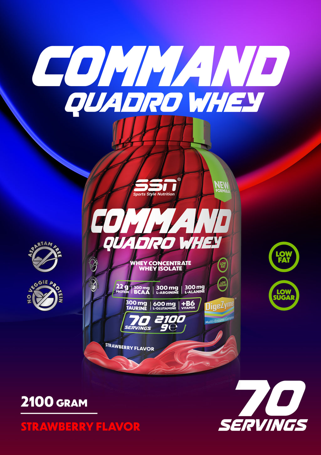 SSN Command Quadro Whey 2100g - Çilek Aromalı Protein Tozu