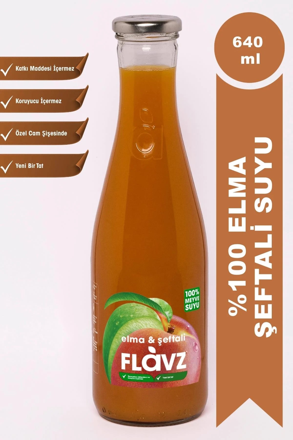 Flavz %100 Doğal Şeftali & Elma Meyve Suyu - 640ml Cam Şişe Ürün ana görseli