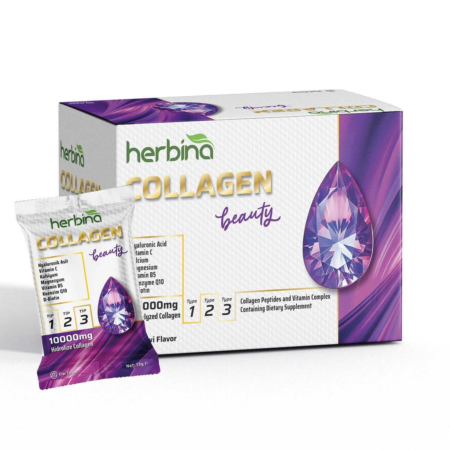 Herbina Tip 1-2-3 Kolajen Karışım Kivi Aromalı Şase (30lu Kutu) Ürün ana görseli