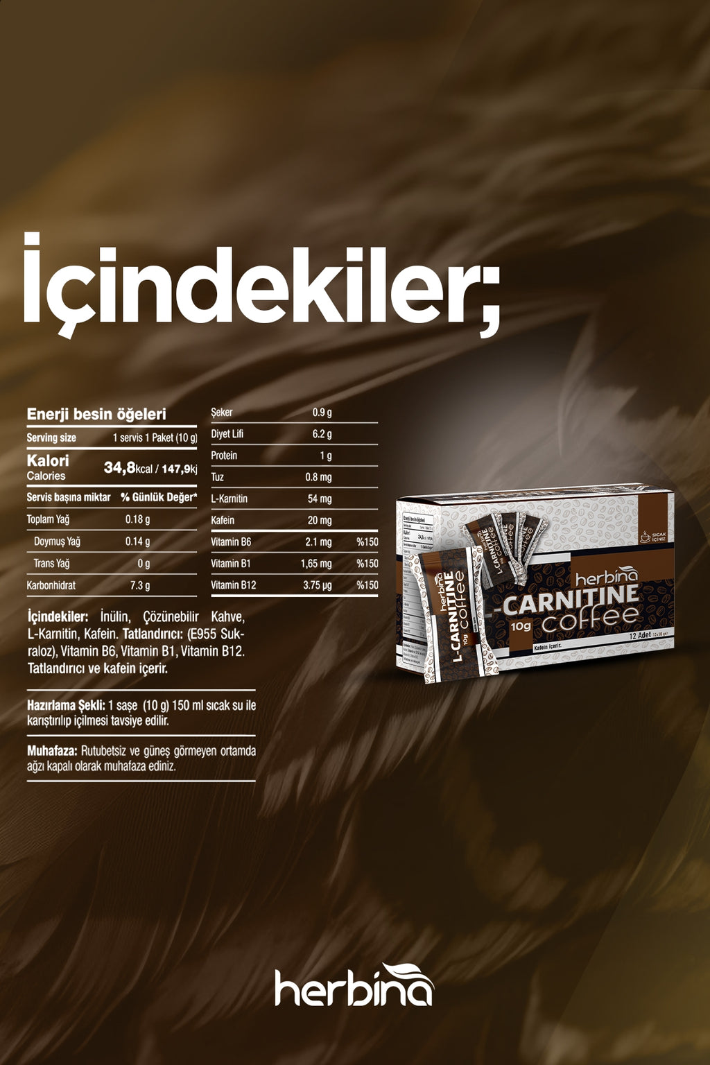 Herbina L-Karnitin Kahve 10g (Tekli Paket)