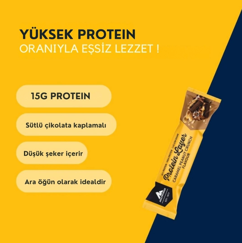 Multipower Protein Layer Karamel ve Yer Fıstıklı Protein Bar 50g (Tekli)