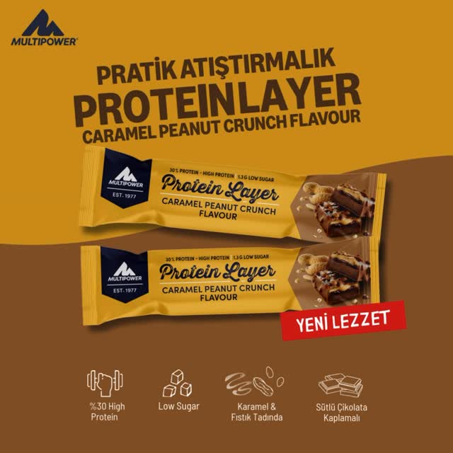 Multipower Protein Layer Karamel ve Yer Fıstıklı Protein Bar 50g (Tekli)