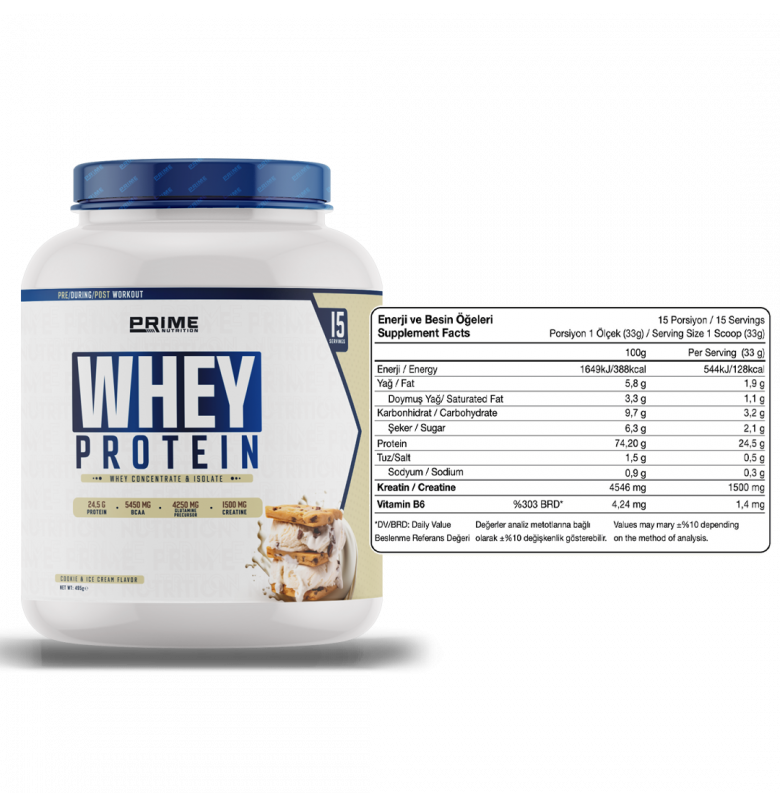 Prime Nutrition Whey Protein 495g Kurabiyeli Dondurma Aromalı Protein Tozu Ürün ikincil görseli