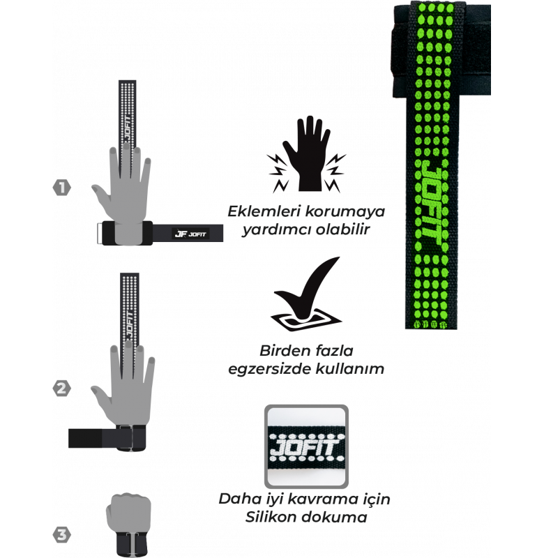 Jofit Pro Lifting Straps Bilek Kayışı Siyah Neon Yeşil