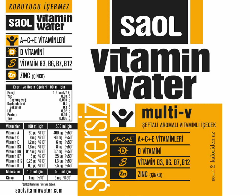 SAOL Vitamin Water Multi-V 500ml - Multivitamin Destekli Su