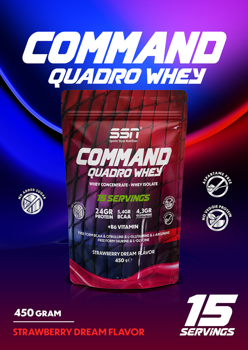 SSN Command Quadro Whey 450g - Çilek Aromalı Protein Tozu (Doypack)