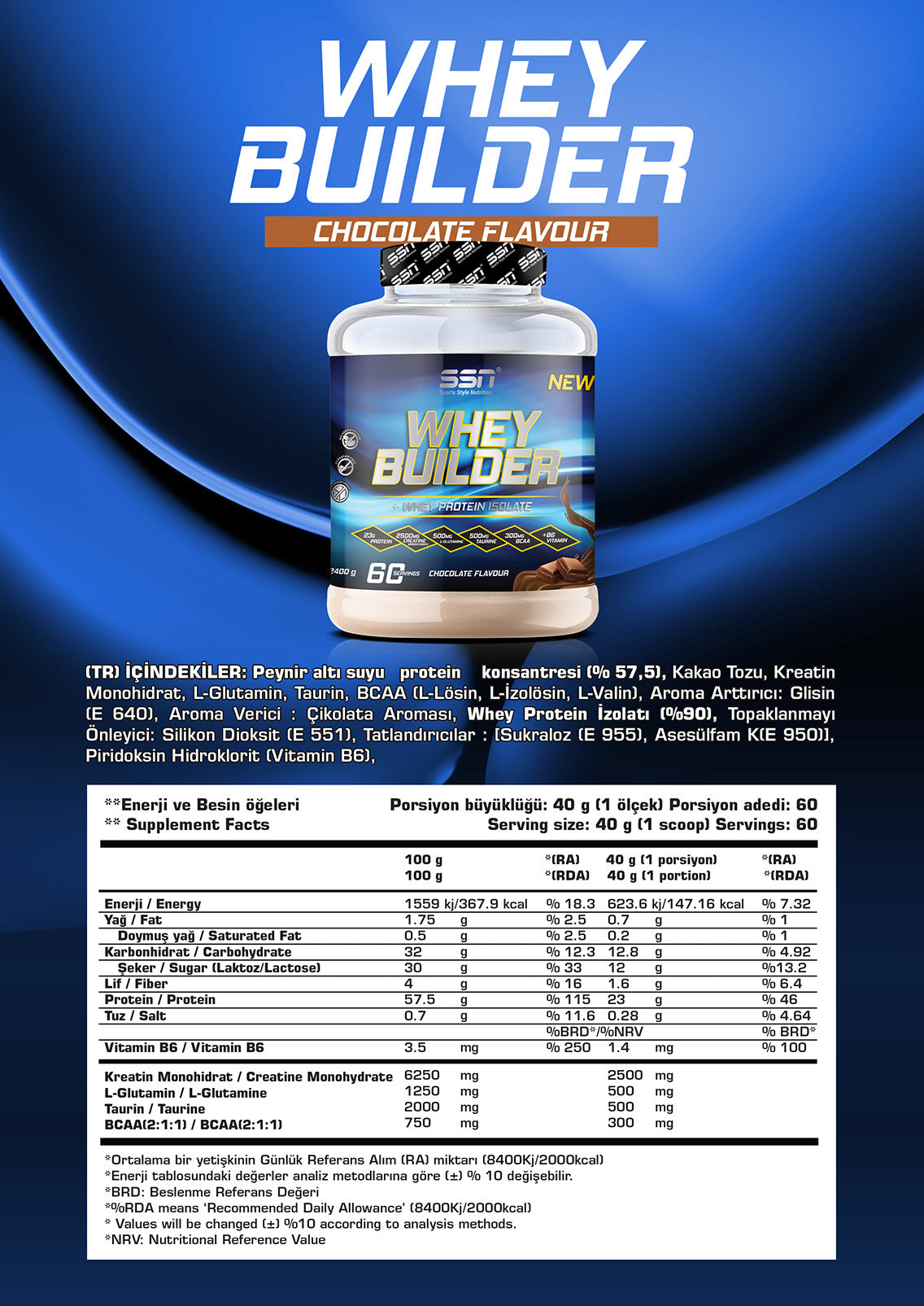 SSN Whey Builder 2400 Gr - Çikolata Aromalı Protein Tozu