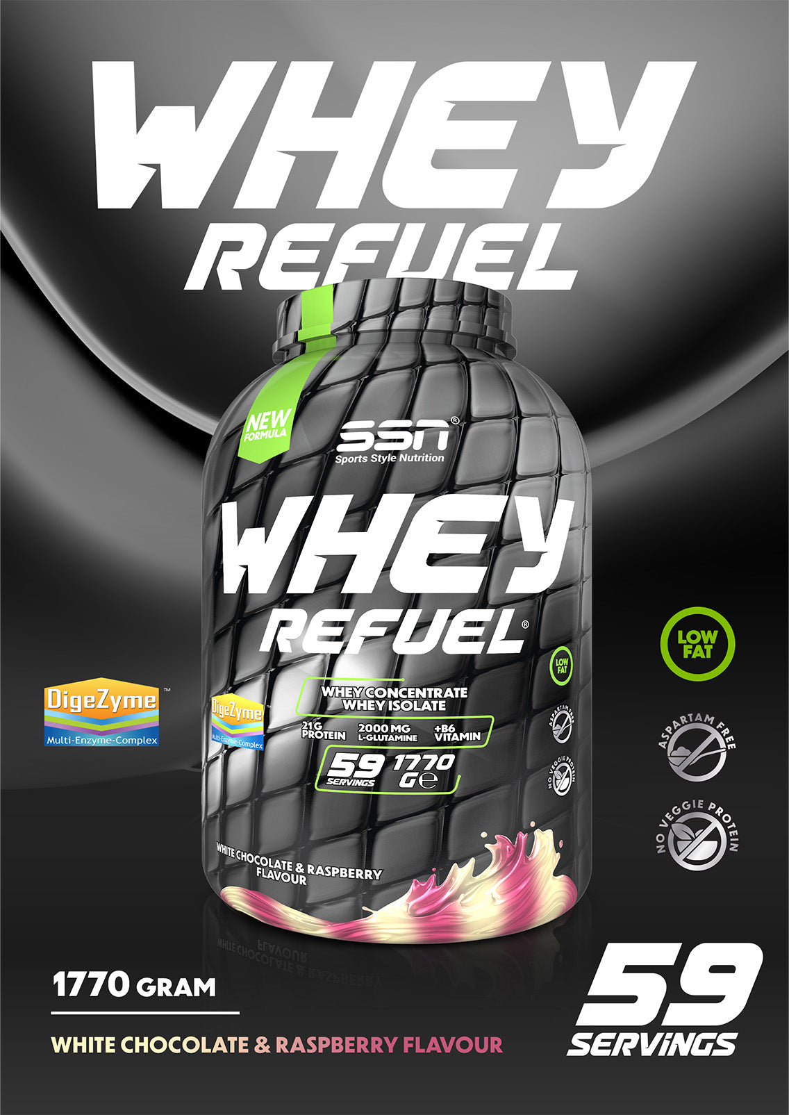 SN Whey Refuel 1770g - Beyaz Çikolata ve Ahududu Protein Tozu Ürün ikincil görseli