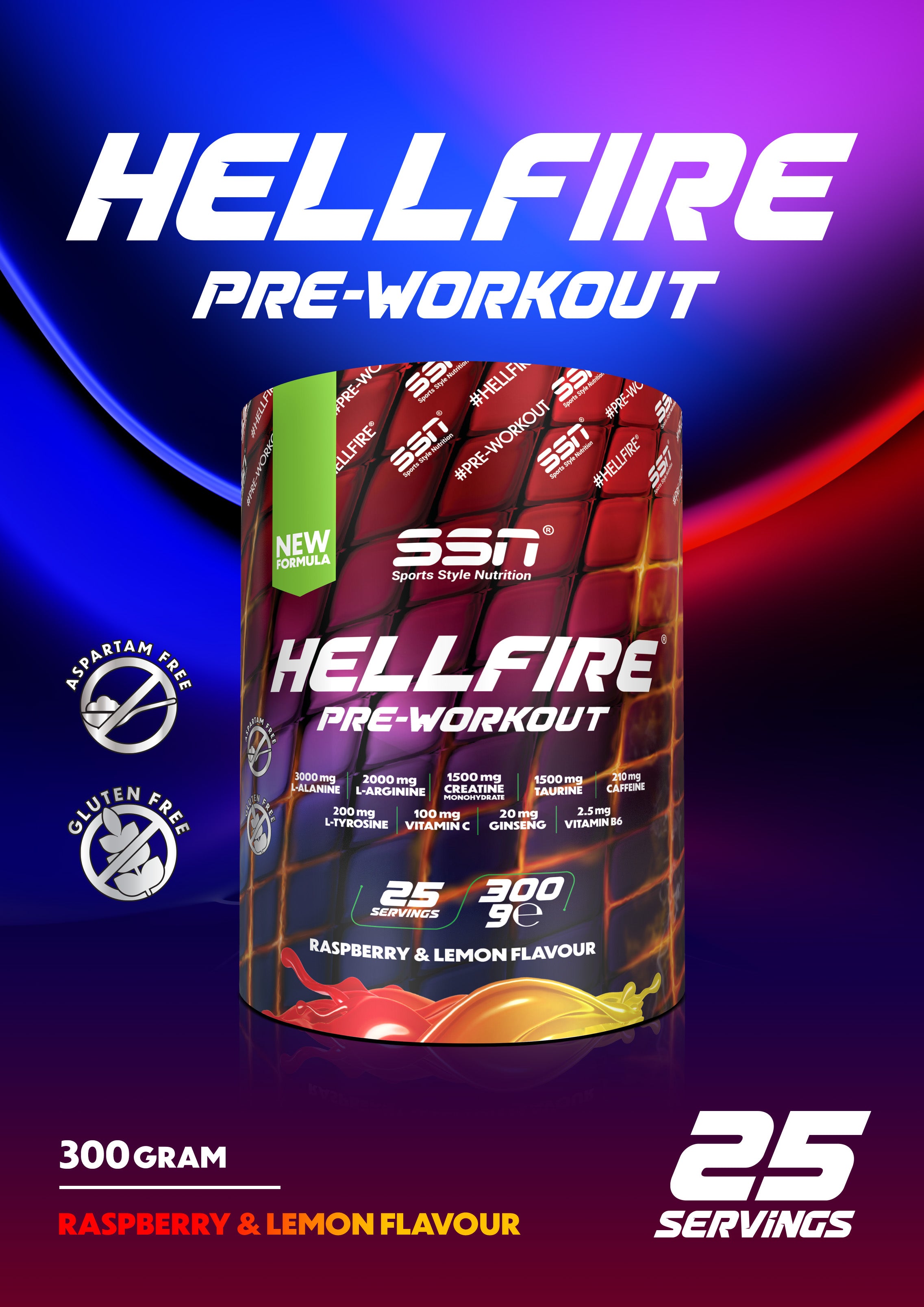 SSN HellFire Pre-Workout 300g - Ahududu Limon Aromalı Ürün ikincil görseli