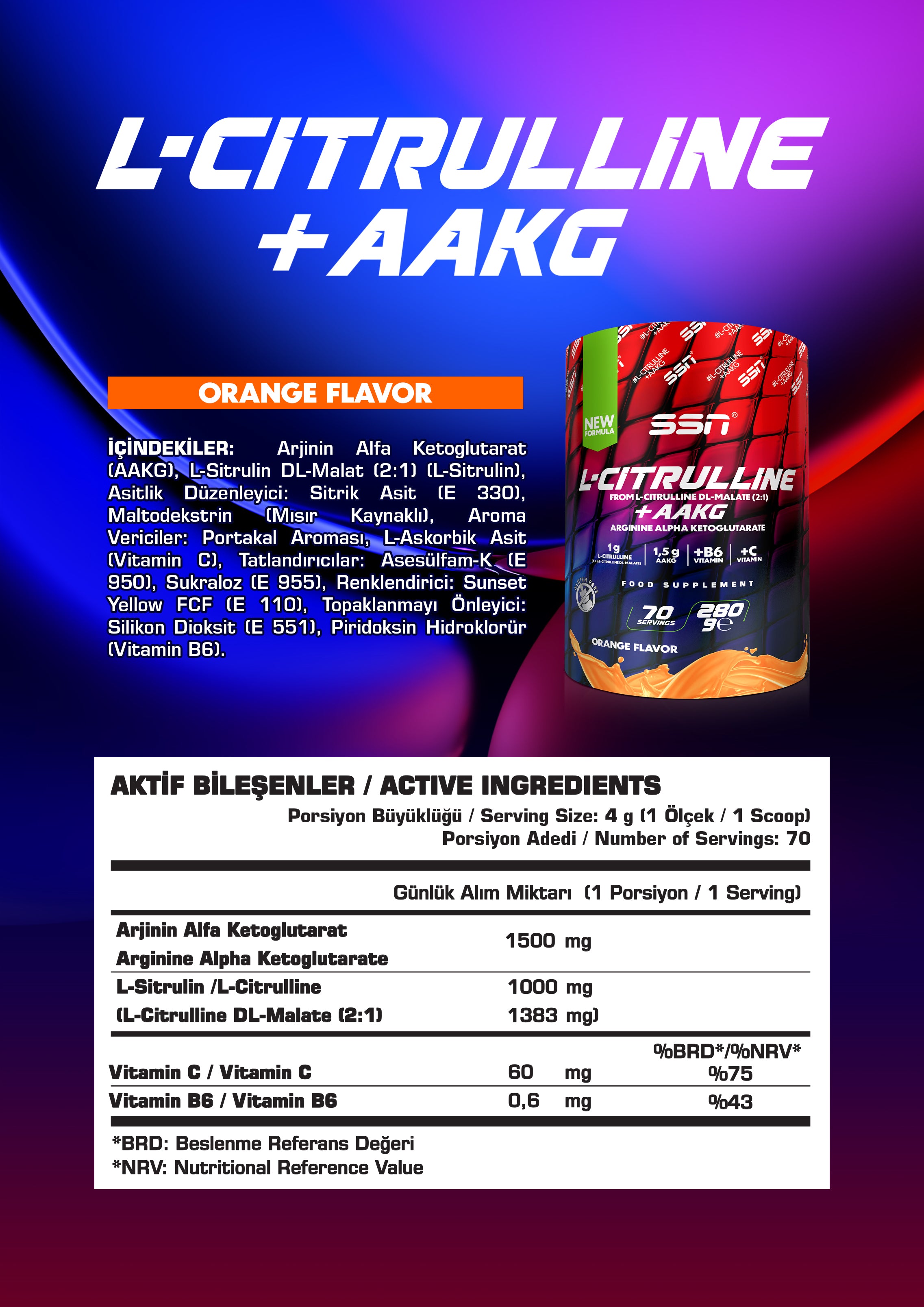 SSN Citrulline Malate + AAKG 280g - Portakal Aromalı