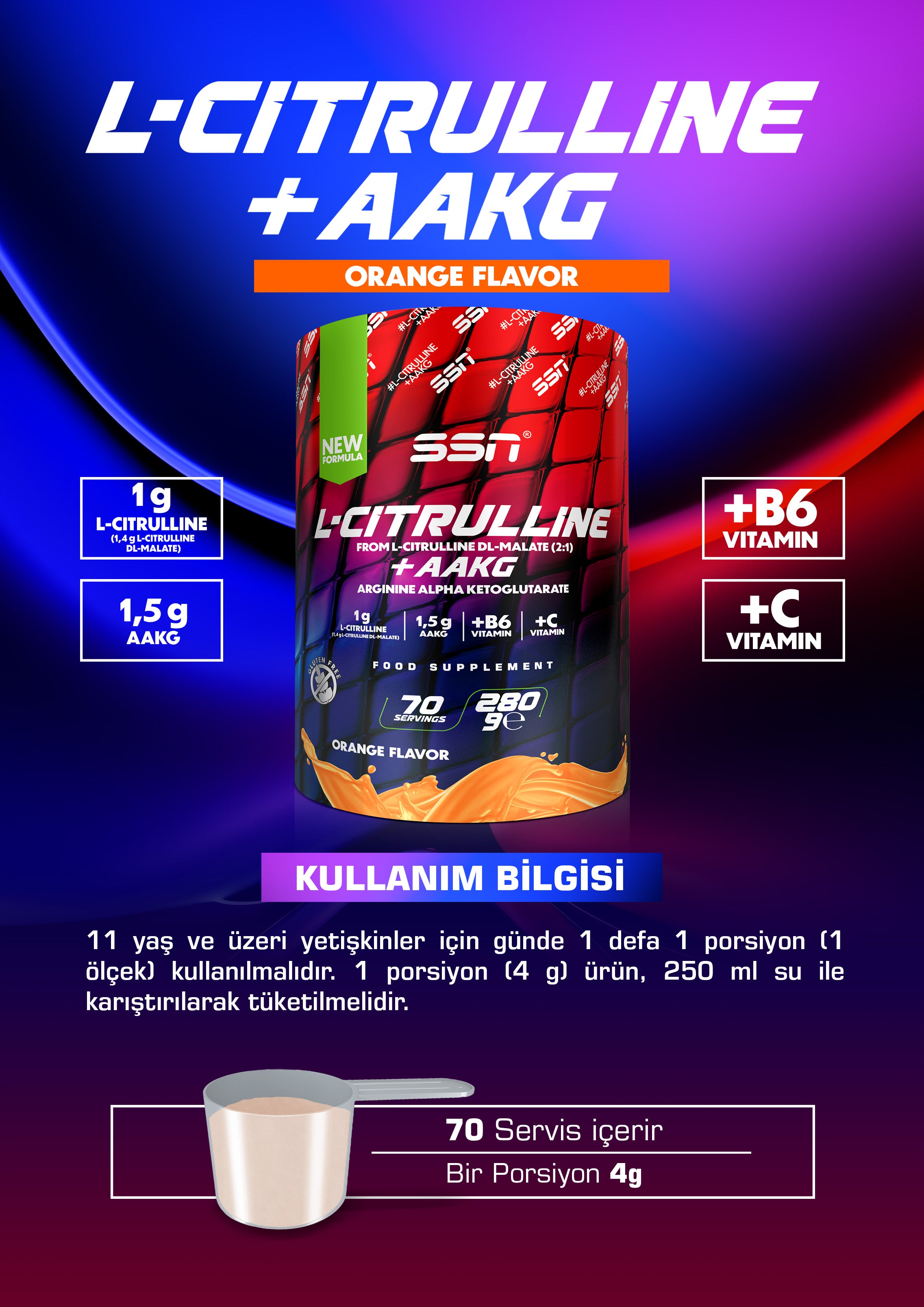 SSN Citrulline Malate + AAKG 280g - Portakal Aromalı