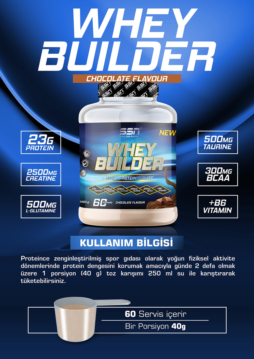 SSN Whey Builder 2400 Gr - Çikolata Aromalı Protein Tozu