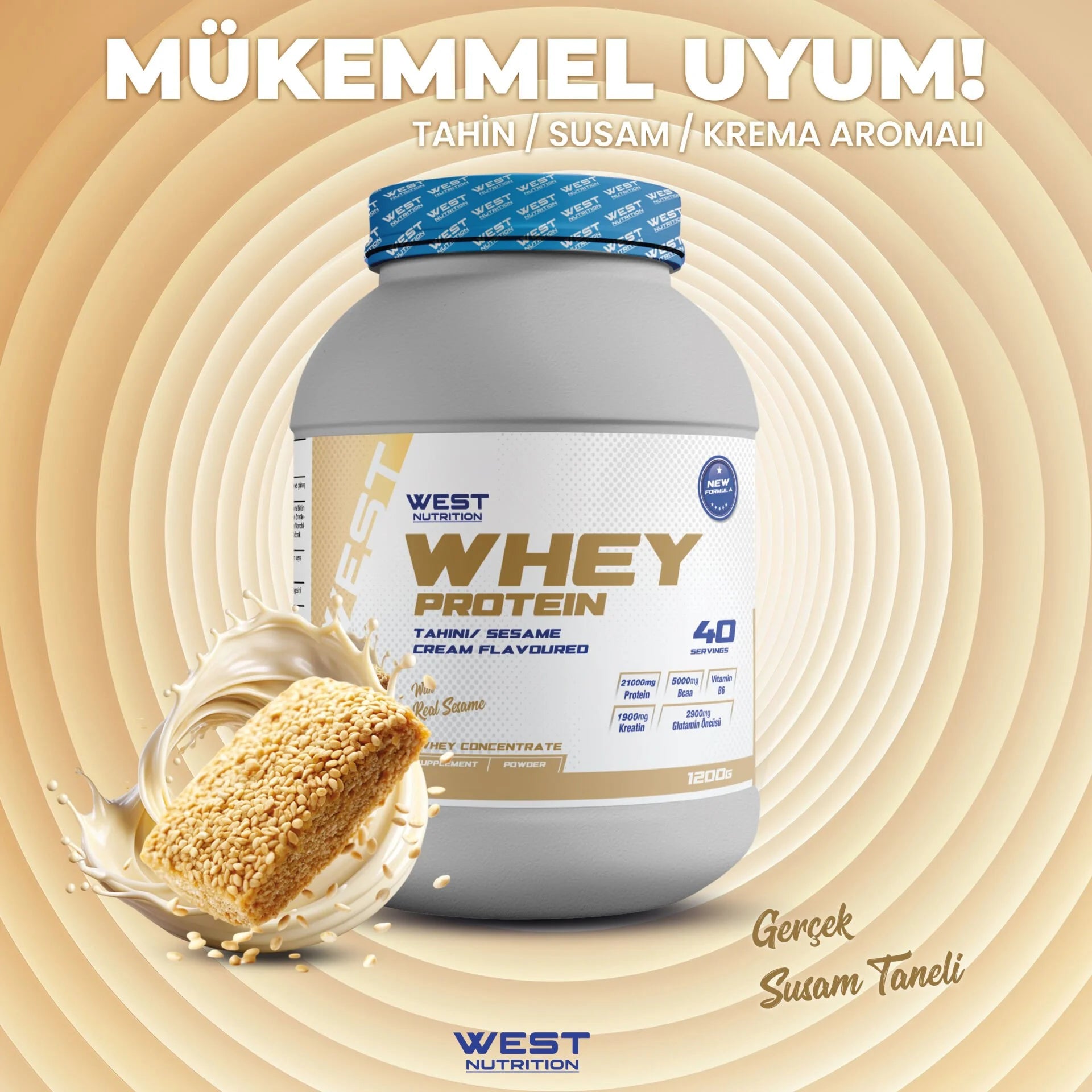 West Whey Protein Tozu 1200g - Tahin ve Susam Krema Aromalı Ürün ikincil görseli
