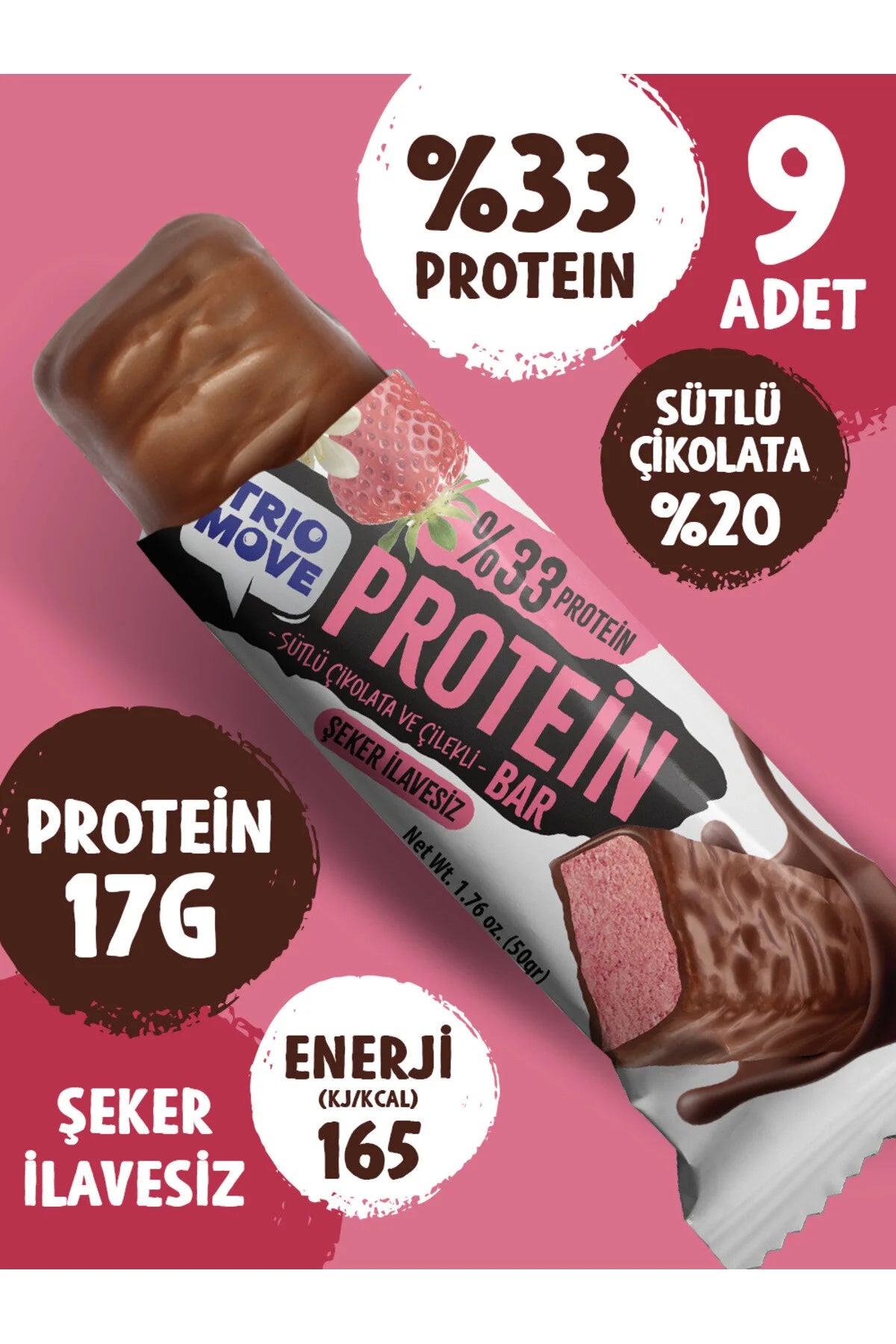 Trio Move %33 Protein Bar 9'lu Kutu - Çilek Aromalı Bar Ürün ikincil görseli