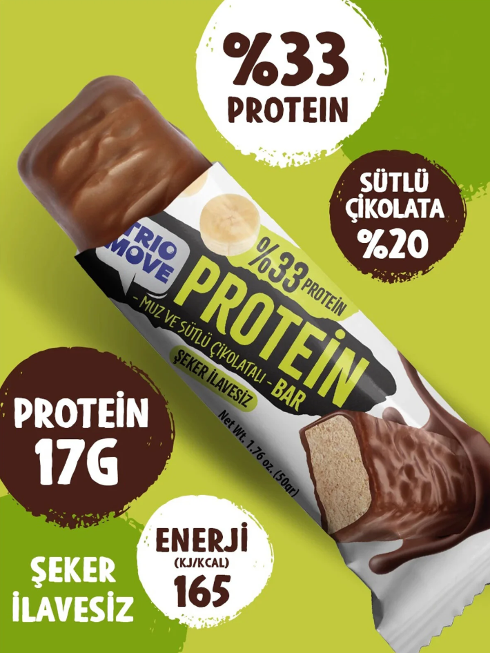 Trio Move %33 Protein Bar Muz 50g - Yüksek Protein (Tekli)