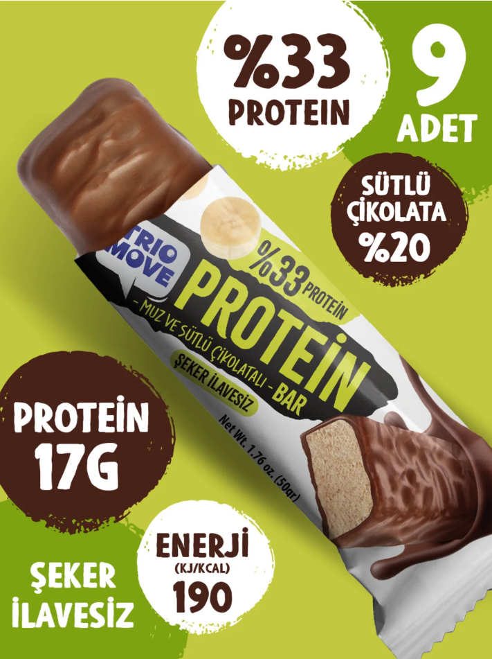Trio Move %33 Protein Bar 9'lu Kutu - Muz Aromalı Diyet Atıştırmalık Ürün ikincil görseli