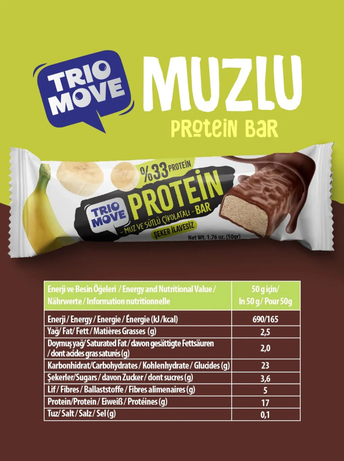 Trio Move %33 Protein Bar 9'lu Kutu - Muz Aromalı Diyet Atıştırmalık