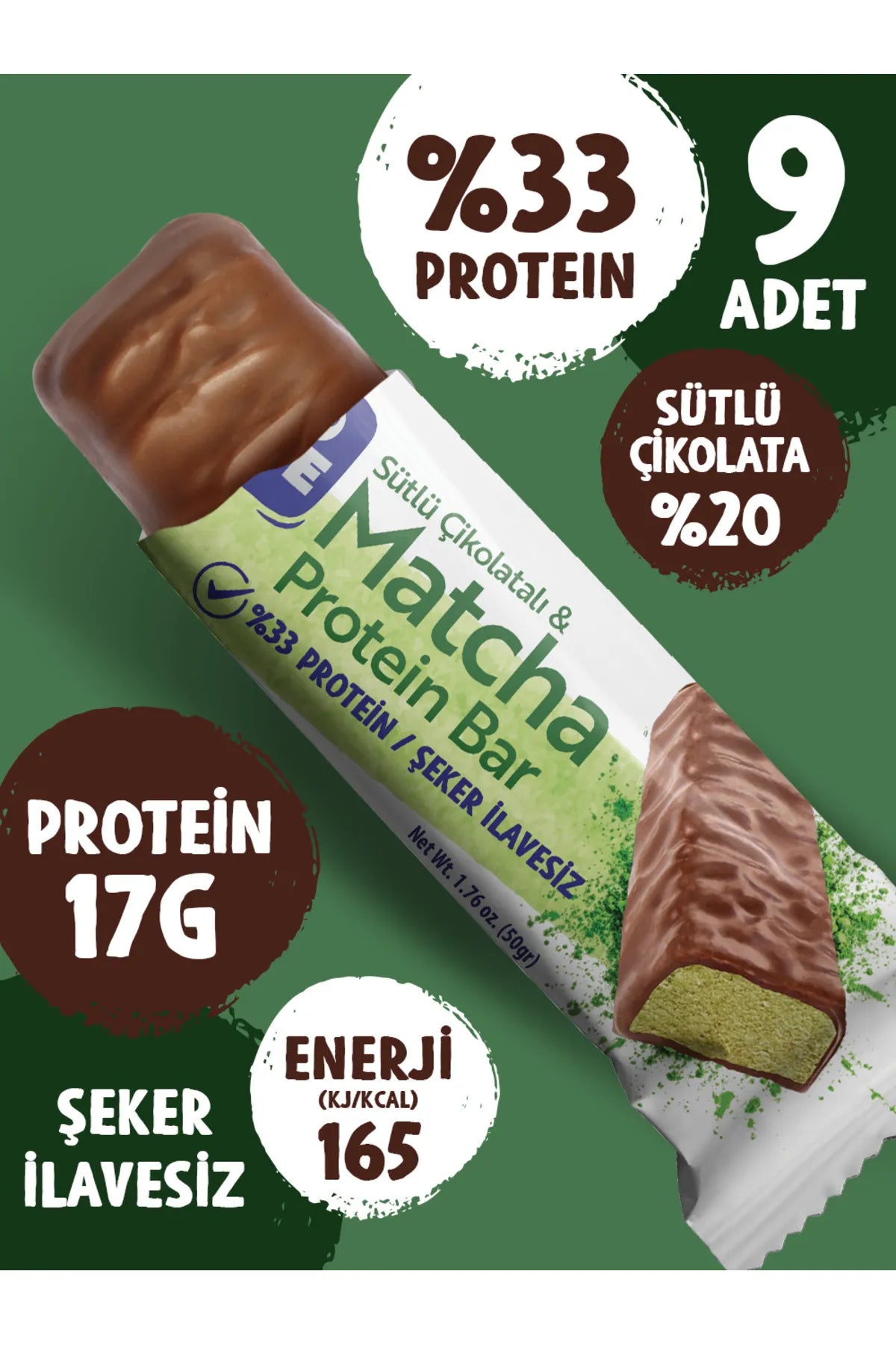 Trio Move %33 Protein Bar 9'lu Kutu - Matcha Aromalı