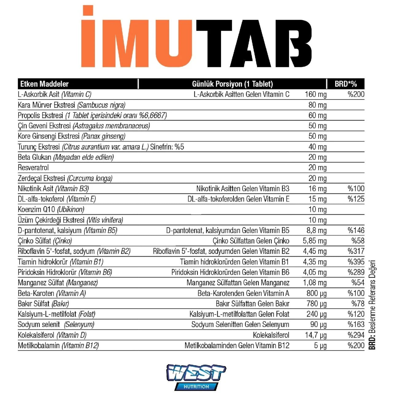 West İmutab Kara Mürver (Sambucus) & Propolis Ekstreli MULTİVİTAMİN MİNERAL 30 Tablet Ürün ikincil görseli