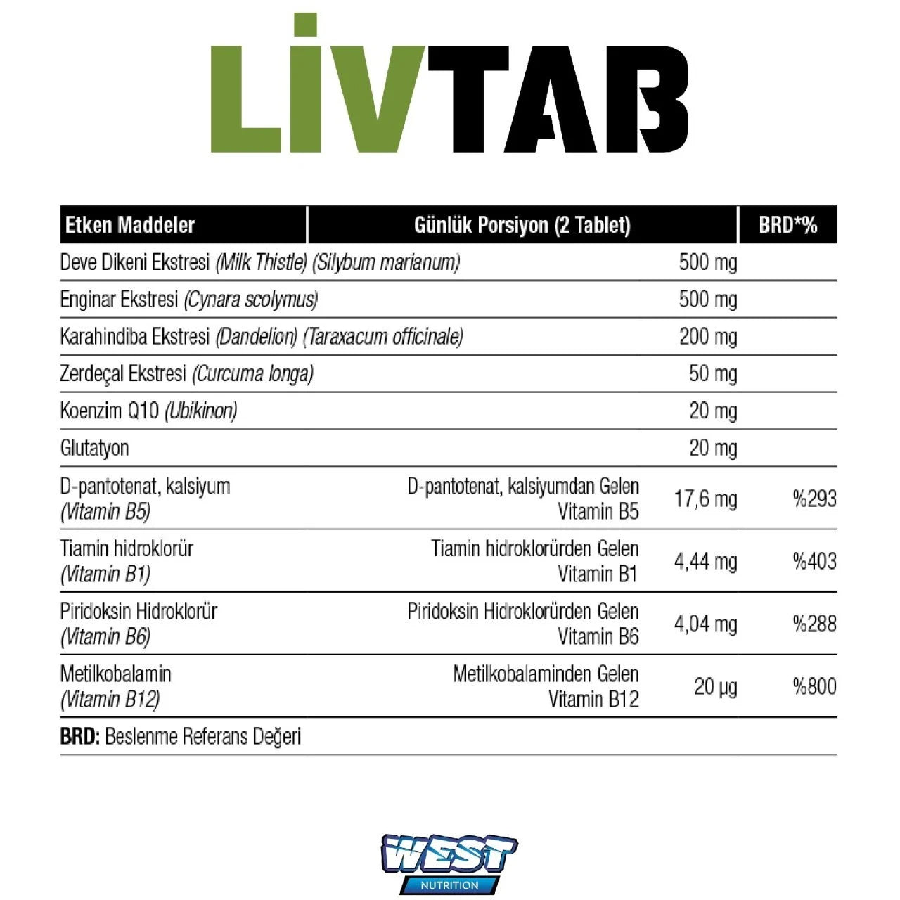 West Livtab Milk Thistle (Deve Dikeni) ve Enginar Ekstresi Karışımı 90 Tablet Ürün ikincil görseli