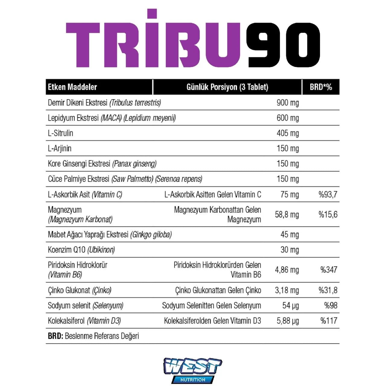 West Demir Dikeni Ekstresi - Tribu90 Erkeklere Özel Tribulus & Lepidyum(Maca) Ekstresi 90 Tablet Ürün ikincil görseli