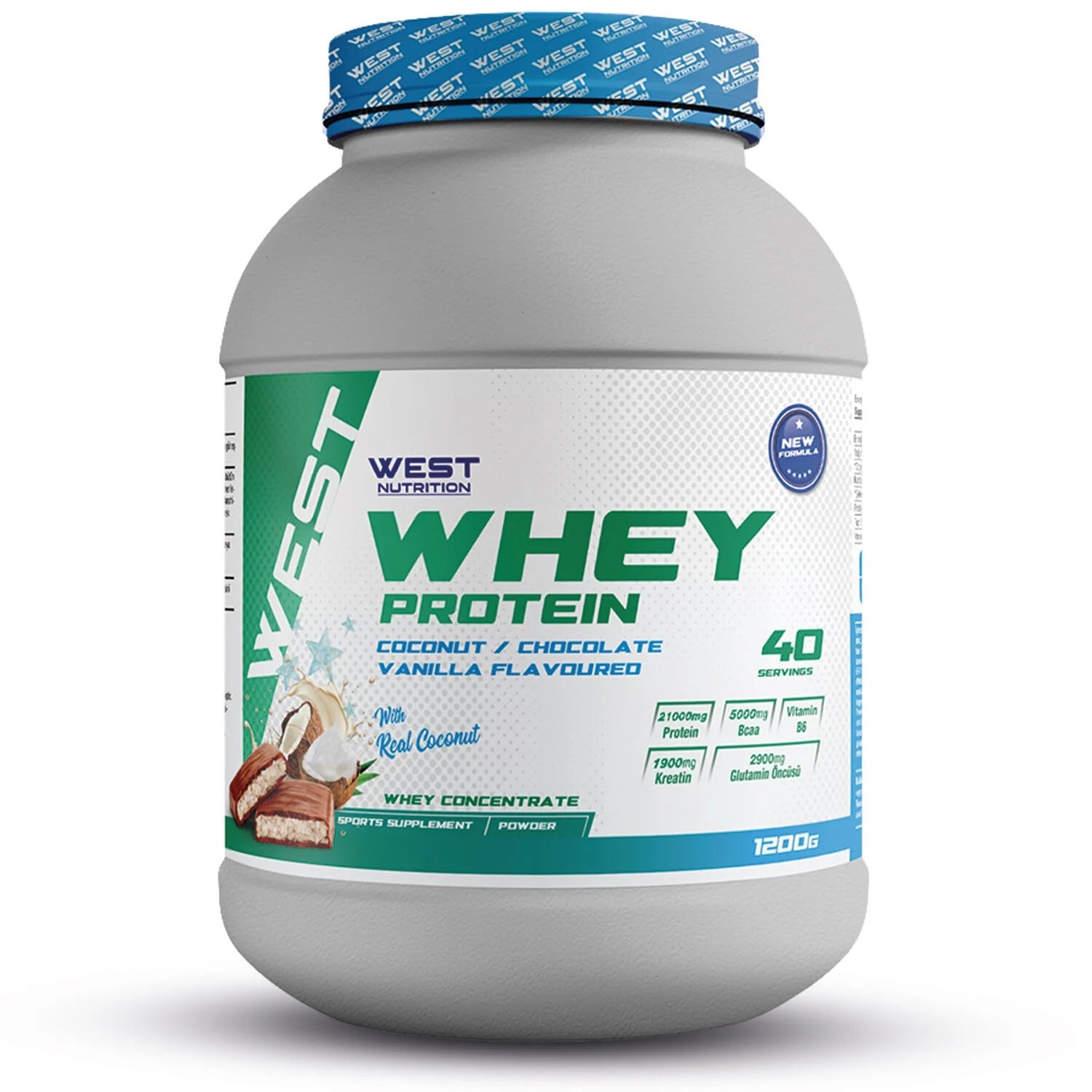 West Whey Protein Tozu 1200g - Hindistan Cevizi, Vanilya ve Çikolata Aromalı Ürün ana görseli