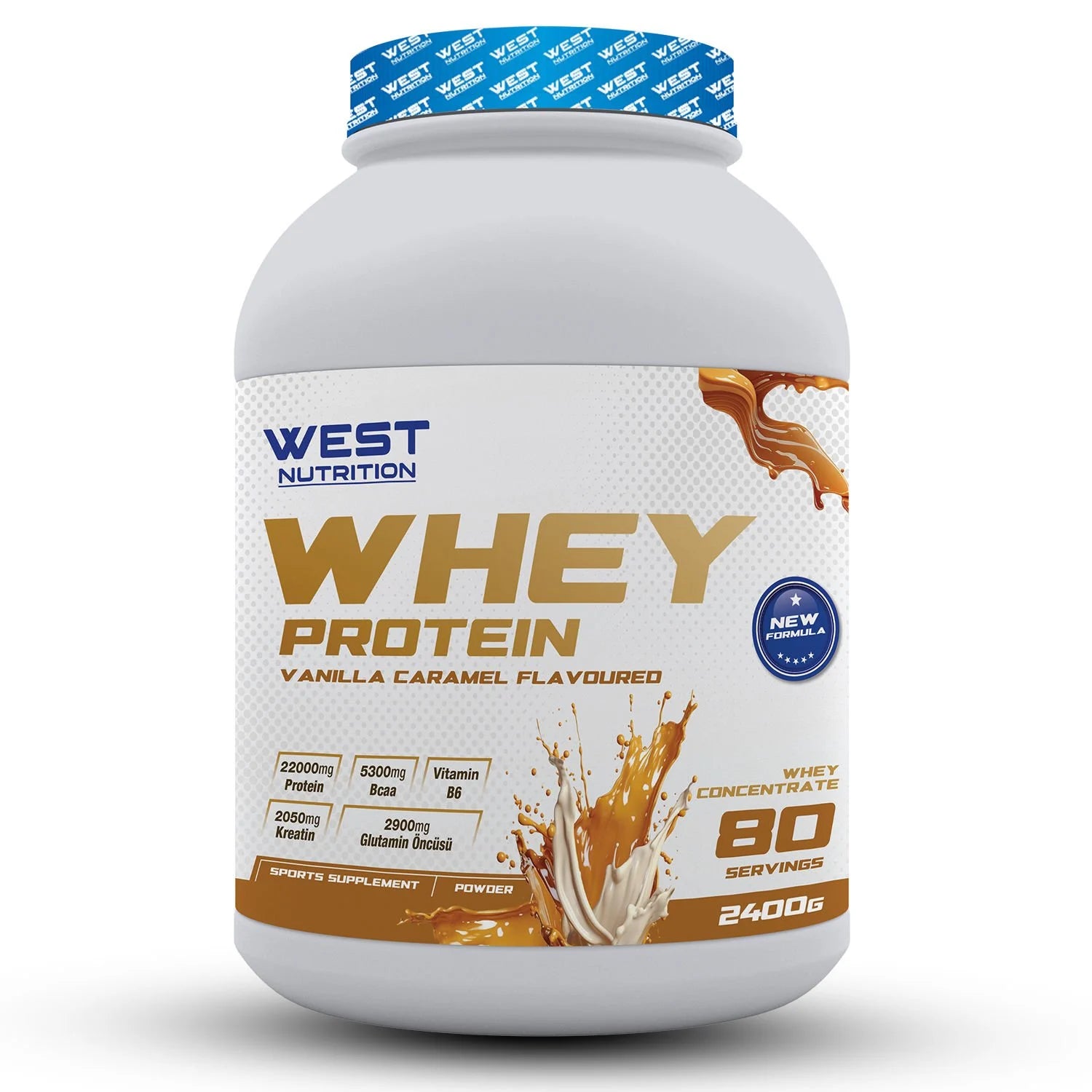 West Whey Protein Tozu 2400g - Vanilya ve Karamel Aromalı Ürün ana görseli